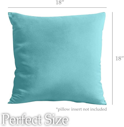 lalaLOOM Velvet Throw Pillow Covers, Set of 2, 18x18 Decorative Square Pillows Home Decor, Soft Accent Cases, Silky Machine Washable Pillowcases for Sofa, Couch, Bedroom, Living Room, Turquoise