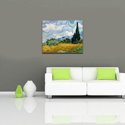 Wieco Art Wheat Field with Cypresses by Van Gogh Classic Oil Paintings Reproduction Modern Landscape Canvas Prints Artwork on Canvas Wall Art for Living Room Home Office Decorations