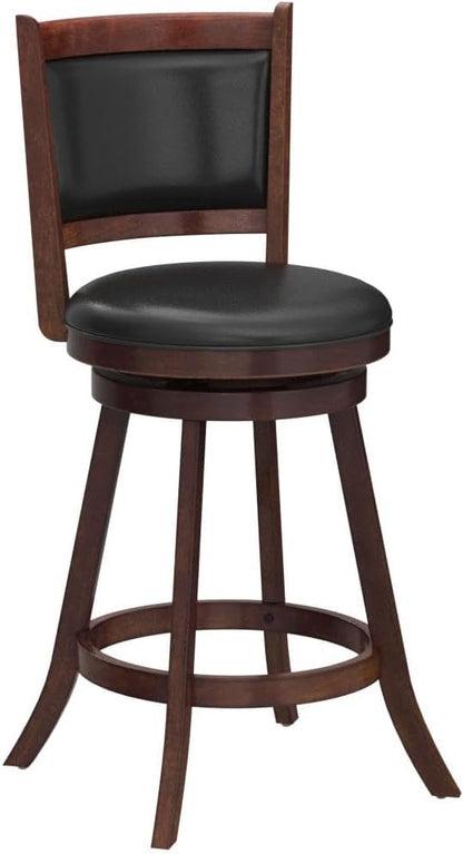COSTWAY Bar Stools Set of 2, 360 Degree Swivel, Accent Wooden Swivel Seat Counter Height Bar Stool, Leather Upholstered Design, PVC Cushioned Seat, Perfect for Dining and Living Room (Height 24")