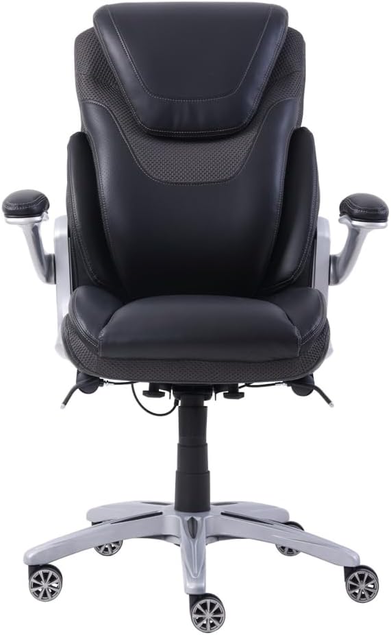 nbf signature series Avanti Ergonomic Executive Office Chair with Flip up Arms and Lumbar Support - Ideal for Home, Study - Modern Chairs with Iridescent Silver Finish, 30.5" D x 26.5" W, Black, Gray