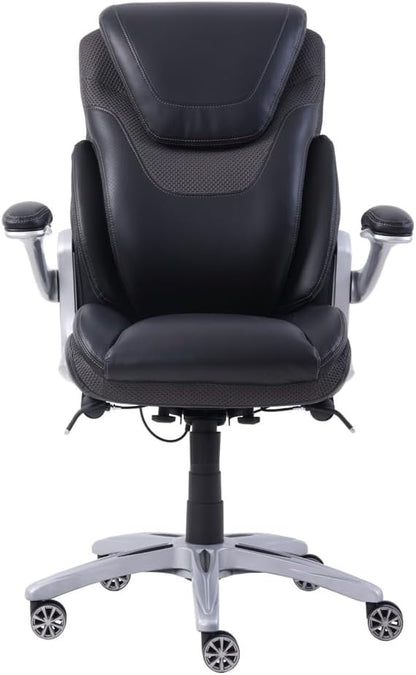 nbf signature series Avanti Ergonomic Executive Office Chair with Flip up Arms and Lumbar Support - Ideal for Home, Study - Modern Chairs with Iridescent Silver Finish, 30.5" D x 26.5" W, Black, Gray