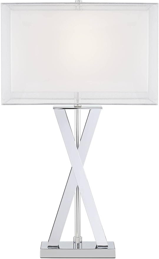 Possini Euro Design Proxima Modern Table Lamp with Black Marble Riser 28" Tall Chrome Silver Metal Double Rectangular Shades Decor for Bedroom Living Room Nightstand Bedside Office Kids Room