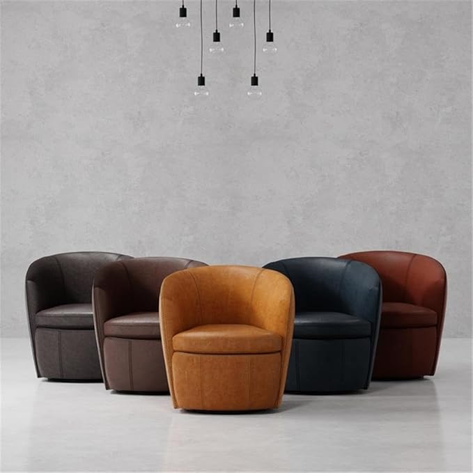 Pemberly Row Set of 2 Vintage Brown All Italian Leather Swivel Club Chair