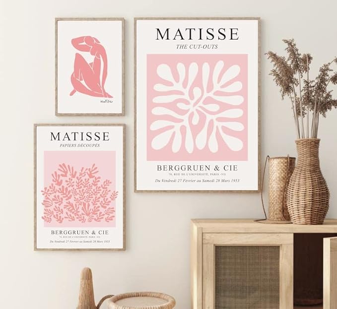 HesenDot Matisse Art wall Décor Set of 3,Unframed Blush & Salmon Pink wall art,Truly Quality Canvas Prints for 12x16in,Art poster decoration for kitchen, bathroom,living room,bedroom