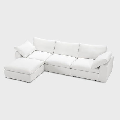 Modular Cloud Sofa, 110.2" Cloud Sectional Couches with Deep Seat, L-Shape 3-Seat Couch with Ottoman for Living Room, Modern Comfy Couch with Washable Cover, Wide Armrest (White,1 Ottoman)