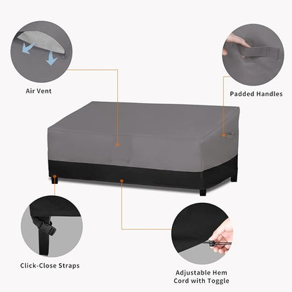 Easy-Going Waterproof Outdoor Couch Cover, Heavy Duty Deep 4-Seater Patio Sofa Cover, Windproof Outdoor Furniture Cover with Air Vent (104Wx40Dx33H inch,Gray/Black)