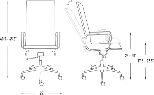 Laura Davidson Furniture SOHO II Ribbed Office Chair - Tall Back Desk Chair with Arm Rest, Swivel & Cushion Availability, Made of Faux Leather, Grey, Computer Chair