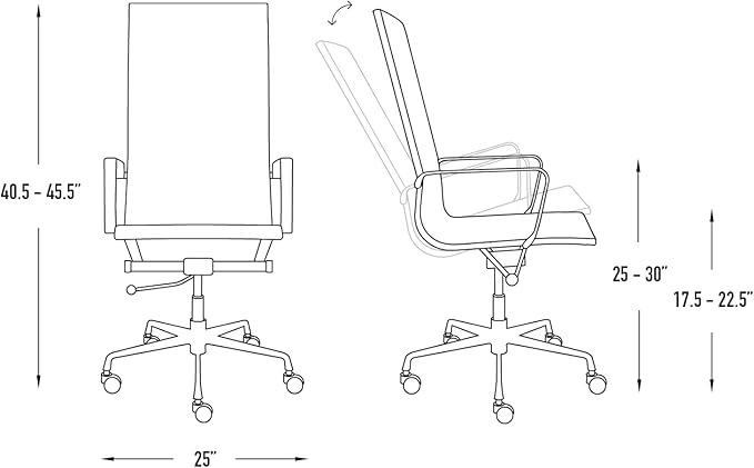 Laura Davidson Furniture SOHO II Ribbed Office Chair - Tall Back Desk Chair with Arm Rest, Swivel & Cushion Availability, Made of Faux Leather, Black, Computer Chair