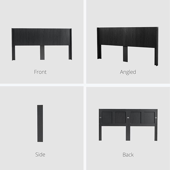 KEIKI Wooden King Size Headboard Only, 80.2" Wide Farmhouse Headboards with Wall Mounted Fluted Panel & Wingback for Bedroom, Black Oak