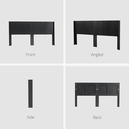 KEIKI Wooden King Size Headboard Only, 80.2" Wide Farmhouse Headboards with Wall Mounted Fluted Panel & Wingback for Bedroom, Black Oak