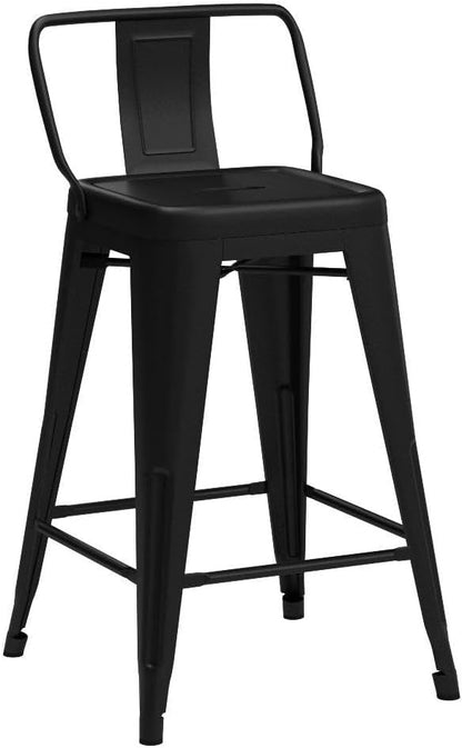 HAOBO Home 24" Low Back Metal Counter Stool Height Bar Stools [Set of 4] for Indoor/Outdoor Barstools, Matte Black