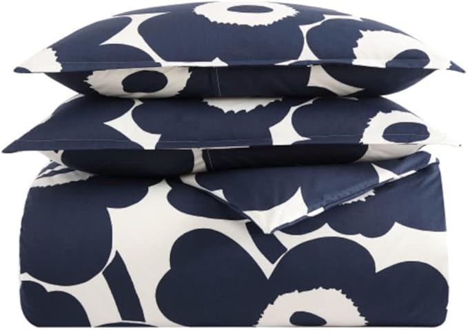 Marimekko - Queen Comforter Set, Cotton Bedding with Matching Shams, Lightweight Home Decor for All Seasons (Unikko Indigo, Queen)