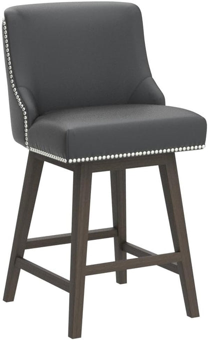 CHITA Counter Height Swivel Bar Stools Set of 2, FSC Certified Upholstered Counter Stools, Modern Swivel Barstools with Wood Legs for Kitchen Island, 26" Seat Height, Faux Leather in Black