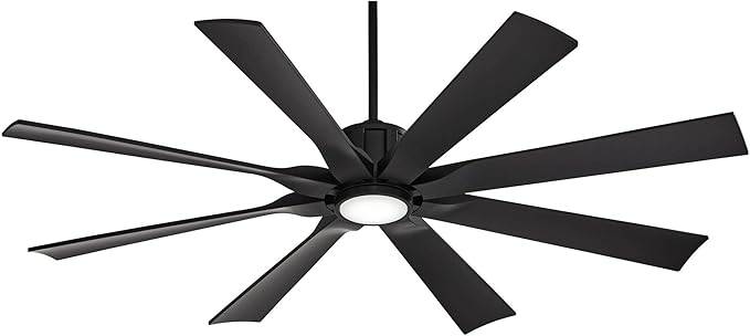 Possini Euro Design 60" Defender Modern Large Indoor Outdoor Ceiling Fan with LED Light Remote Control Matte Black Damp Rated for Patio Exterior House Home Porch Gazebo Garage Barn