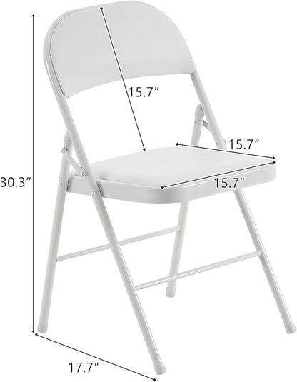 10 Pack White Folding Chairs with Padded Seats, Portable Stackable Foldable Chairs for Indoor and Outdoor, Commercial Seat with Metal Frame for Events Office Wedding Party, 330lbs Capacity