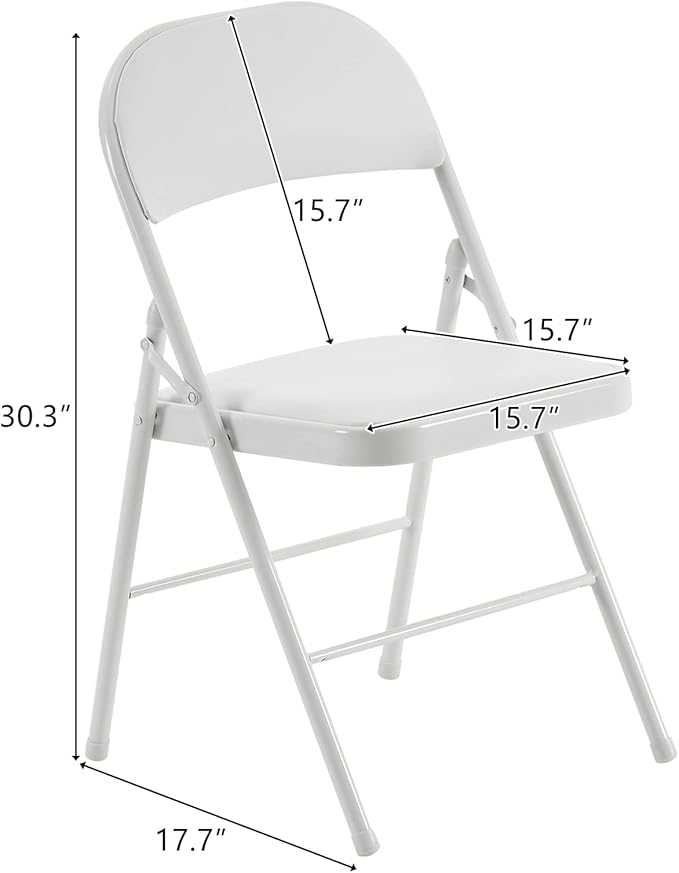 4PCS Elegant Folding Metal Chairs with Padded Seats,Potable Iron & PVC Durable Chairs for Convention & Exhibition Easy to take fit for Any Occasions 330lbs Capacity (White, 4 PCS)
