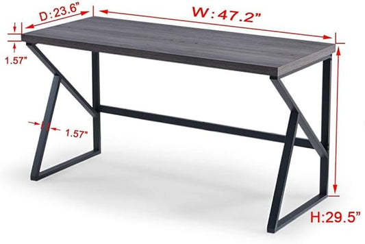 HSH Home Office Desk, Industrial Metal Wood Computer Desk for PC Laptop Work Writing Study Gaming in Bedroom Living Room, Dark Gray Oak, 47 Inch