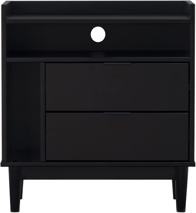 Walker Edison Blythe Mid-Century Modern Tray-Top Storage Nightstand 25 Inch Black