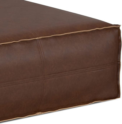 SIMPLIHOME Brody 36-inch Wide Extra Large Square Coffee Table Pouf in Distressed Dark Brown Vegan Faux Leather, Boho-Style Ottoman, Footrest, or Extra Seating for Living Room, Assembled