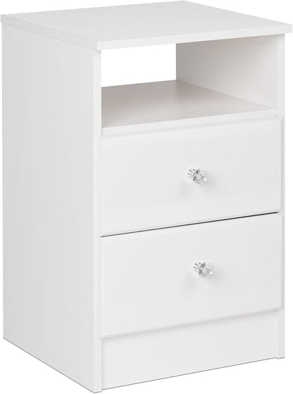 Prepac Astrid Simplistic Nightstand Side Table with 2 Drawers and Open Shelf, Functional Bedside Table 15.5" D x 16" W x 24.5" H, Black, BDNH-0402-1
