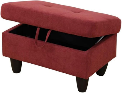 Ottoman Storage Ottoman Bench Flannel Footrest Footstool with Hinged Lid for Living Room, Bedroom, Entryway, Red, 28.5"X19"X17.5"