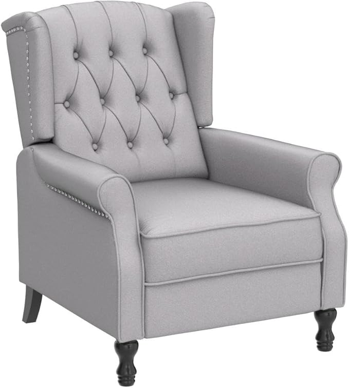 Artechworks Winged Fabric Modern Accent Chair Tufted Arm Club Chair Linen Single Sofa with Wooden Legs Comfy Upholstered for Reading Living Room Bedroom Office,Grey
