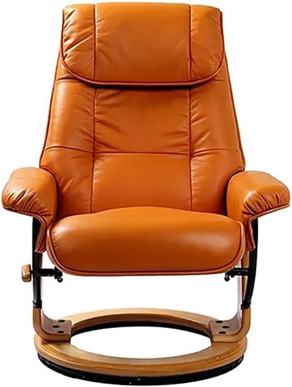 Pemberly Row Stressless Recliner with Ottoman in Orange Leather, Recliner with Ottoman Set for Modern Home Comfort