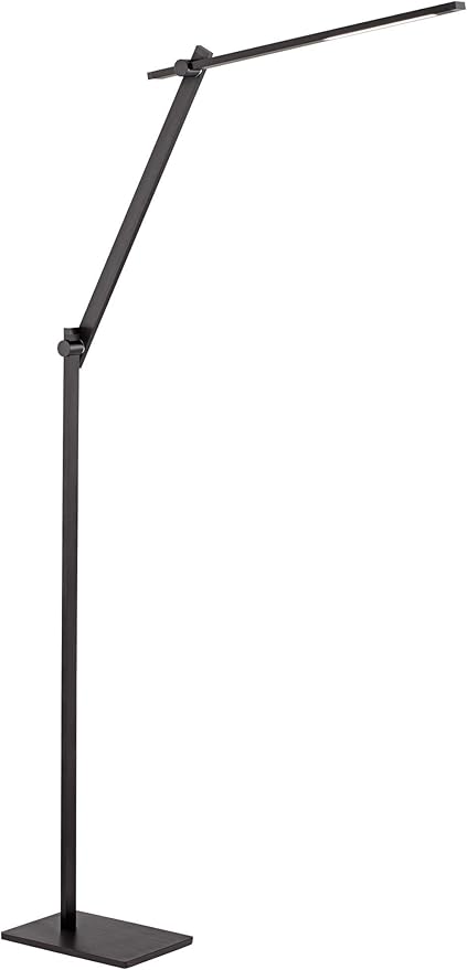 Possini Euro Design Barrett Modern Minimalist Task Floor Lamp LED Standing Base Adjustable 53" Tall Anodized Black Metal Touch On Off Decor for Living Room Reading House Bedroom Home
