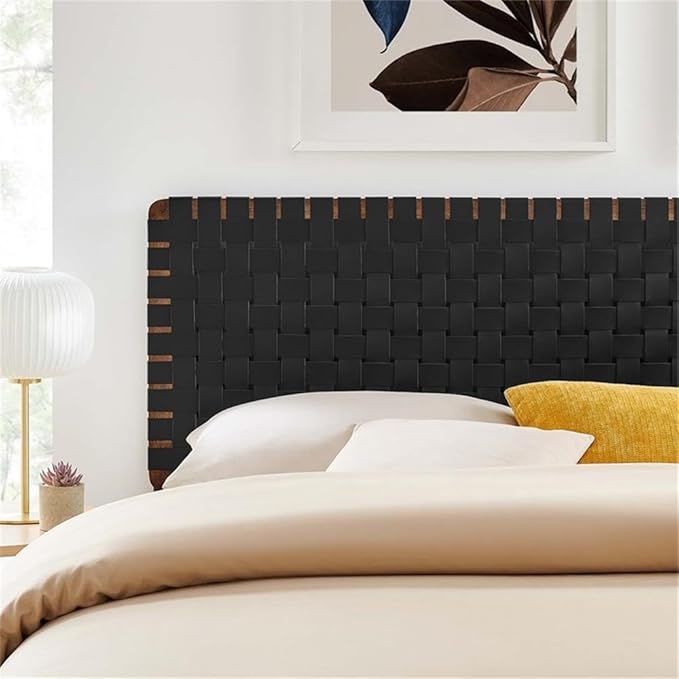 Pemberly Row Weave Vegan Leather King Headboard in Walnut Black