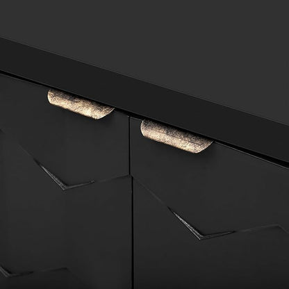 Sideboard Buffet Cabinet with Storage,Wood Modern Sideboard with Honeycomb Patterned Doors,Adjustable Shelves for Living Room Dining Room Kitchen (Black)
