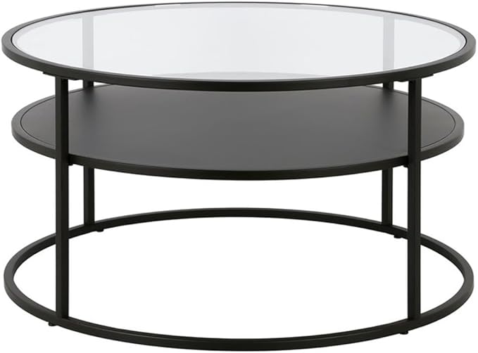 Ada 32" Wide Round Coffee Table in Blackened Bronze