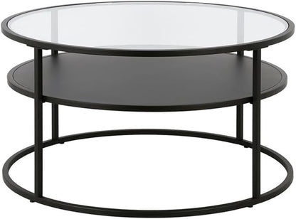 Ada 32" Wide Round Coffee Table in Blackened Bronze