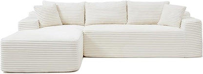 108 Inch Cloud Sectional Couch,Modern Modular Sectional Sofa with Deep Seat,Corduroy Boneless Couches with L-Shape Chaise for Living Room,No Assembly Required (Beige, Left Facing Chaise)