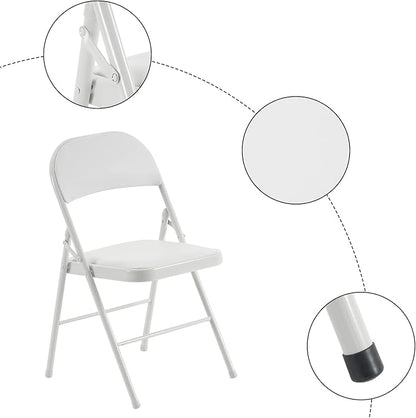 10 Pack White Folding Chairs with Padded Seats, Portable Stackable Foldable Chairs for Indoor and Outdoor, Commercial Seat with Metal Frame for Events Office Wedding Party, 330lbs Capacity