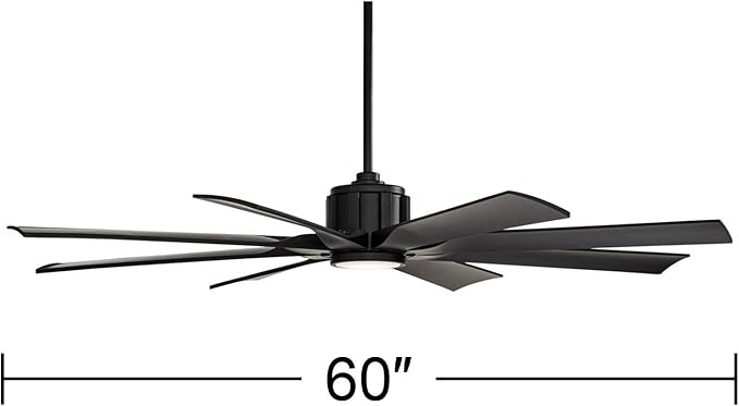 Possini Euro Design 60" Defender Modern Large Indoor Outdoor Ceiling Fan with LED Light Remote Control Matte Black Damp Rated for Patio Exterior House Home Porch Gazebo Garage Barn