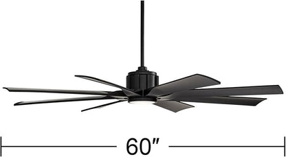 Possini Euro Design 60" Defender Modern Large Indoor Outdoor Ceiling Fan with LED Light Remote Control Matte Black Damp Rated for Patio Exterior House Home Porch Gazebo Garage Barn