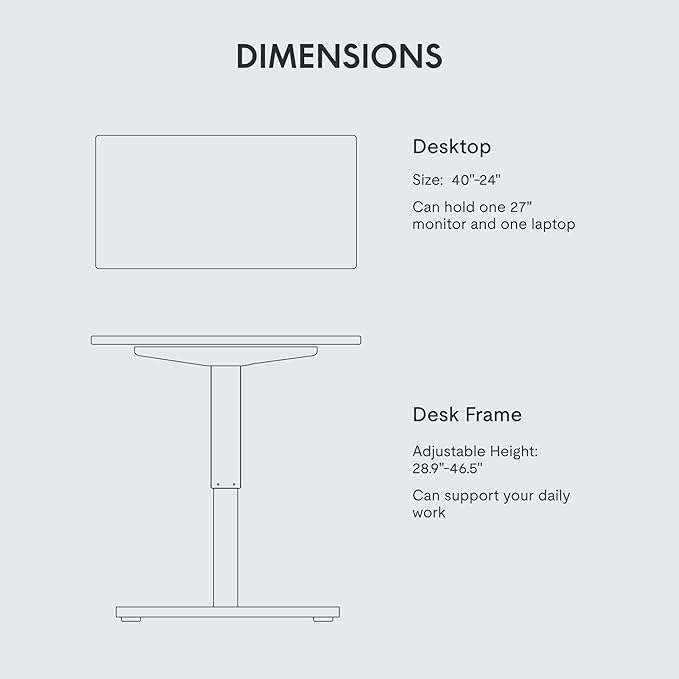 FLEXISPOT EN1 One-Piece Standing Desk 40"x24" White - Home Office Use, Height Adjustable with 4 Memory Presets, Supports Multiple Monitors, White Frame + White Top
