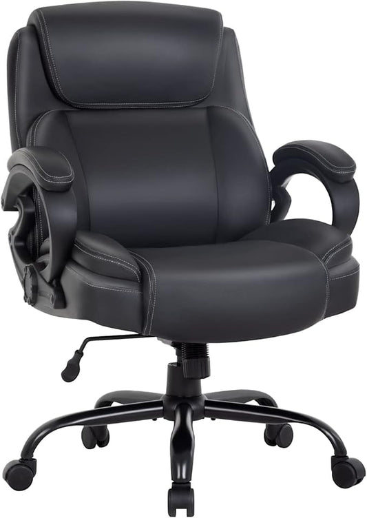 Big and Tall Office Chair 400lbs Wide Seat Ergonomic Desk Chair with Lumbar Support Arms High Back PU Leather Executive Task Computer Chair for Back Pain