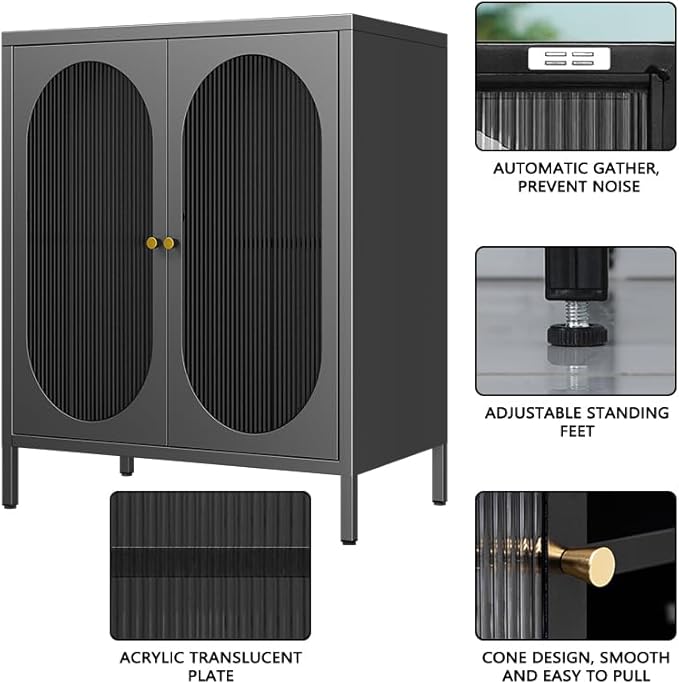 Small Cabinet with 2 Acrylic Doors, Metal Pantry with Adjustable Shelf and High Feet, Black Accent Cabinet for Home, Office, Living Room,Sideboard, Hallway and Entryway