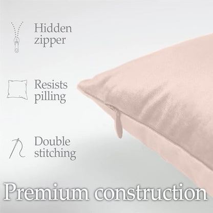 lalaLOOM Velvet Throw Pillow Covers, Set of 2, 20x20 Decorative Square Pillows Home Decor, Soft Accent Cases, Silky Machine Washable Pillowcases for Sofa, Couch, Bedroom, Living Room, Petal Pink