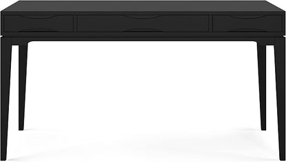 SIMPLIHOME Harper Desk - 60-Inch Wide Solid Hardwood Writing Desk in Black, Mid-Century Modern Home Office Computer Table for Workspace or Study with 2 Drawers and Flip-Down Keyboard Tray