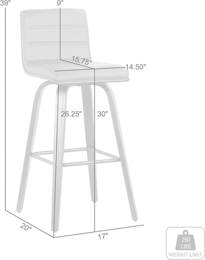 Vienna 30" Swivel Bar Stool in Walnut Wood Finish with Brown Faux Leather - Set of 2