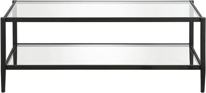 Henn&Hart 45" Wide Rectangular Coffee Table with Glass Shelf in Blackened Bronze, Modern coffee tables for living room, studio apartment essentials