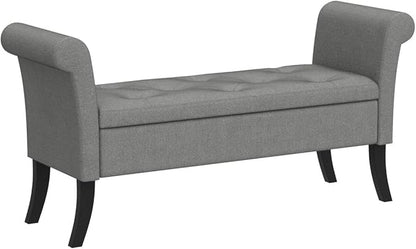 Yaheetech Ottoman with Storage, 52" Storage Ottoman Bench with Safety Hinge, Upholstered Bench with Seating for Bedroom, Living Room, Holds up to 661 lb, Light Gray