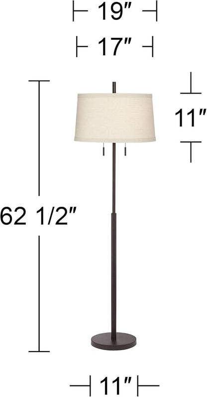 Possini Euro Design Nayla Modern Floor Lamp Standing 62.5" Tall Bronze Steel Slender Column Off White Fabric Tapered Drum Shade Decor for Living Room Reading House Bedroom Home