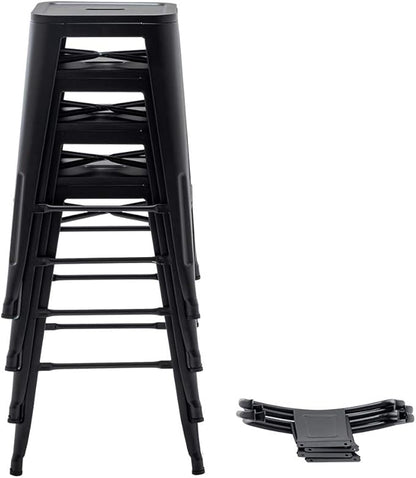 HAOBO Home 30" Low Back Metal Counter Stool Height Bar Stools [Set of 4] for Indoor/Outdoor Barstools, Matte Black