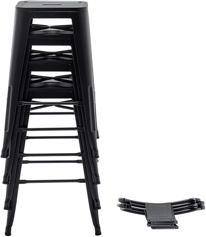 HAOBO Home 24" Low Back Metal Counter Stool Height Bar Stools [Set of 4] for Indoor/Outdoor Barstools, Matte Black