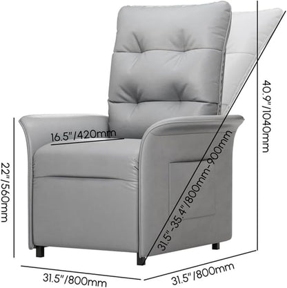 Power Recliner Accent Chair with Side Pocket High-Back 180° Recline Faux Leather Living Room Chairs, Comfy Chair for Bedroom Reading (Gray)