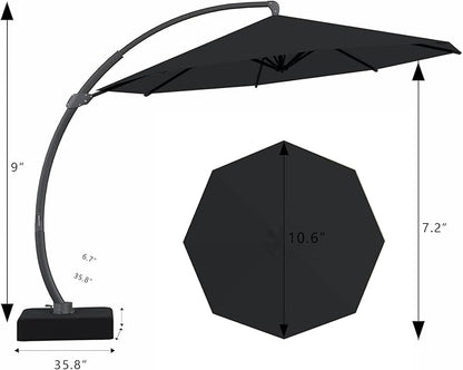 7 Piece Patio Dining Set with 11ft Patio Umbrella (Black), 7 Gray Outdoor HDPE Dining Set with 6 Chairs + 1 Large Table with 2" Umbrella Hole, for Market, Pool, Garden, Backyard, Deck