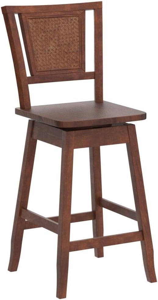 COSTWAY Bar Stools Set of 2, 24.5 Inch Counter Height Bar Stool with Rattan Back, 360°Swivel Seat, Comfortable Footrests, Rubber Wood Bar Stools for Kitchen Island, Dining Room, Cafe, Pub (2)